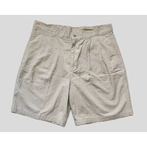 Sahara Club Linen Blend Pleated Shorts Beige Size 38 Classic Fit